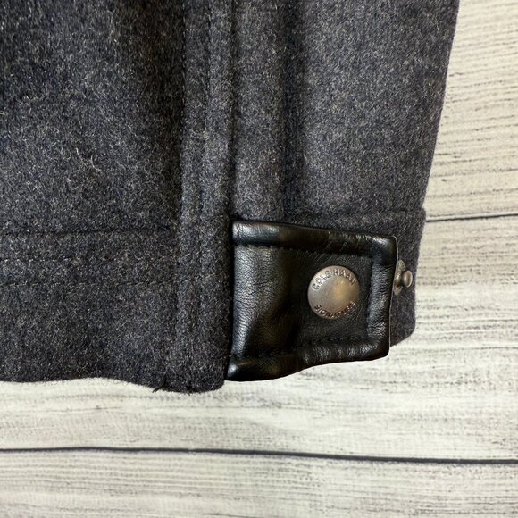 Cole Haan Wool Blend Gray Melton Zip Up Coat Jacket With Leather Details Sz XXL - Picture 4 of 12